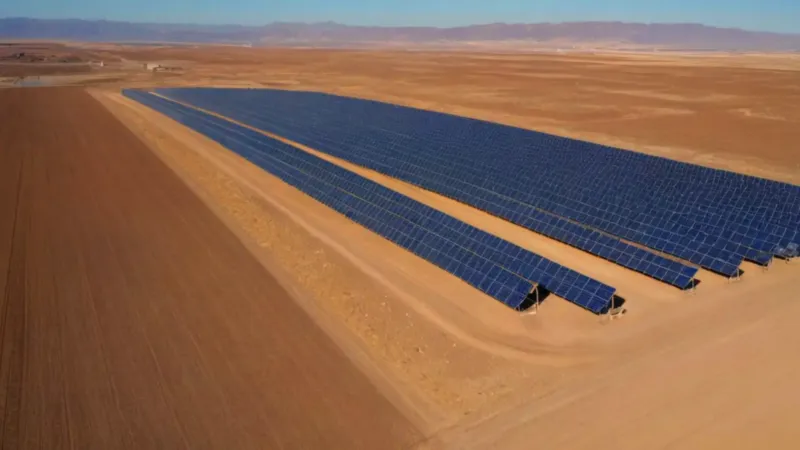 Una inmensa granja solar al atardecer