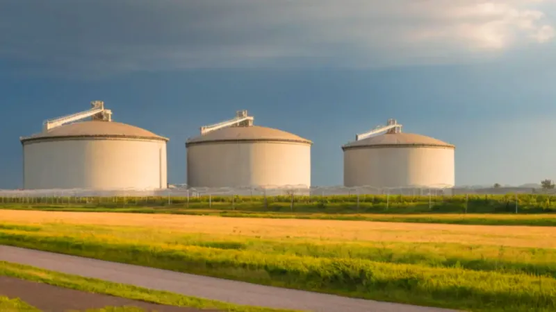 Un complejo nuclear industrial produce energía