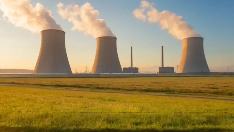 Una persona observa una central nuclear