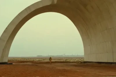 Figura solitaria ante la desolación industrial