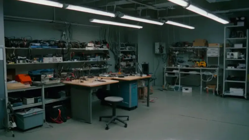 Técnico enfocado en su caótico laboratorio