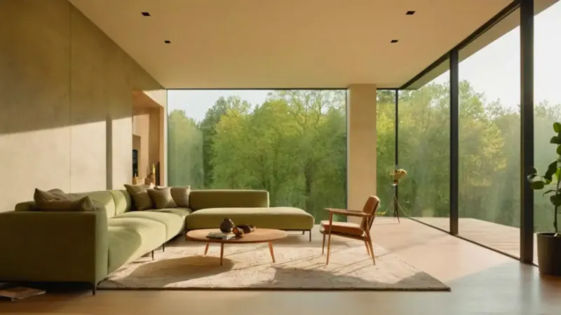 Luminoso salón moderno con vistas al bosque