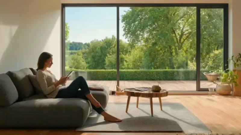 Persona concentrada en su tableta en el sofá