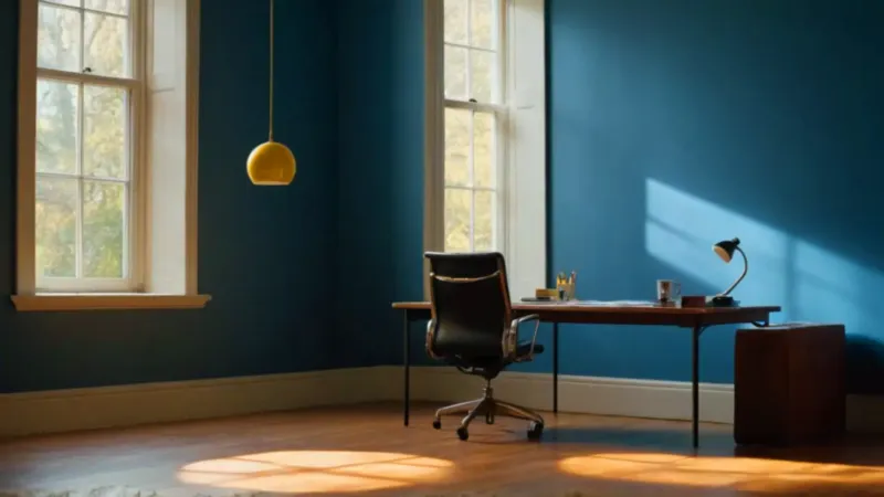Una persona trabaja entre luces y sombras