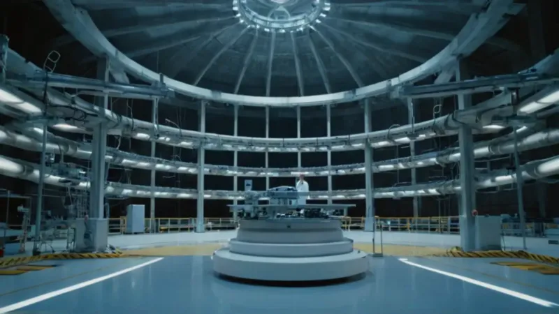 Un científico ante un colosal reactor tecnológico