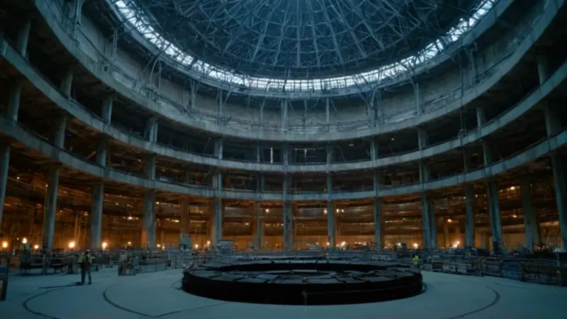 Un reactor inmenso domina la sala industrial