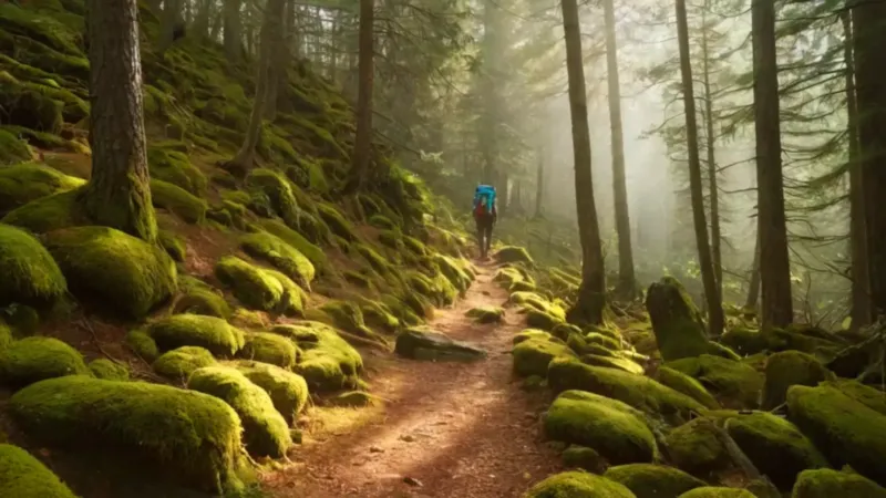 Un excursionista solitario se adentra en el bosque