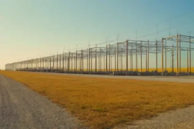 Compleja subestación eléctrica bajo el sol