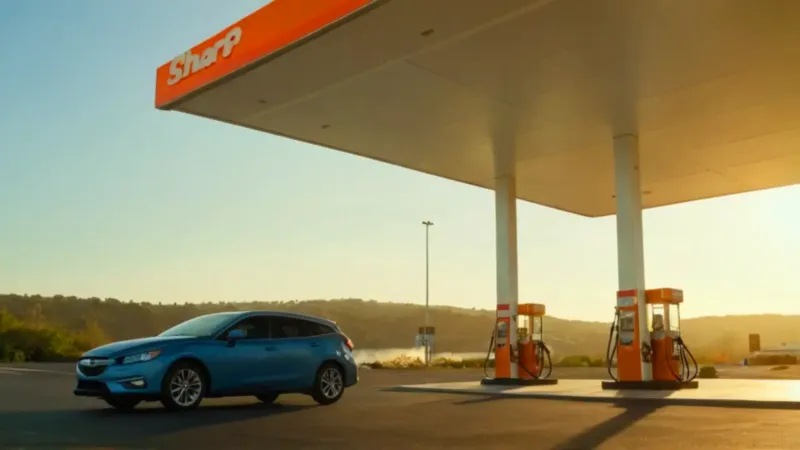 Atardecer en una gasolinera moderna