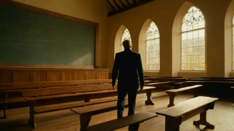 Un hombre solo en un aula vacía