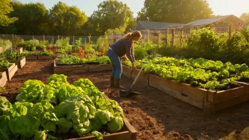 Gente trabajando en un huerto urbano