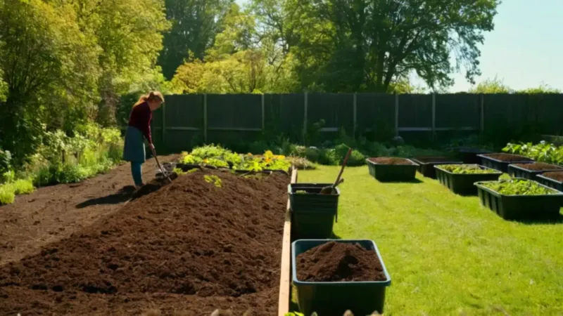 Persona trabajando en un huerto soleado