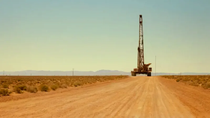 Solitaria torre petrolera en la llanura árida