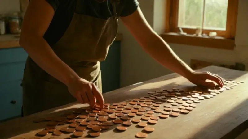 Un inventor construye una pila de monedas