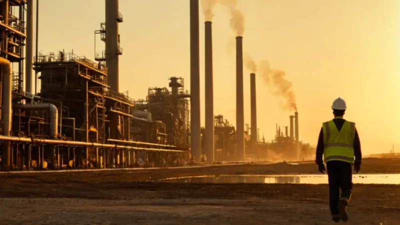 Complejo industrial bañado por la luz del ocaso