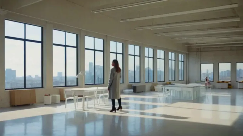 Mujer en un luminoso estudio de diseño
