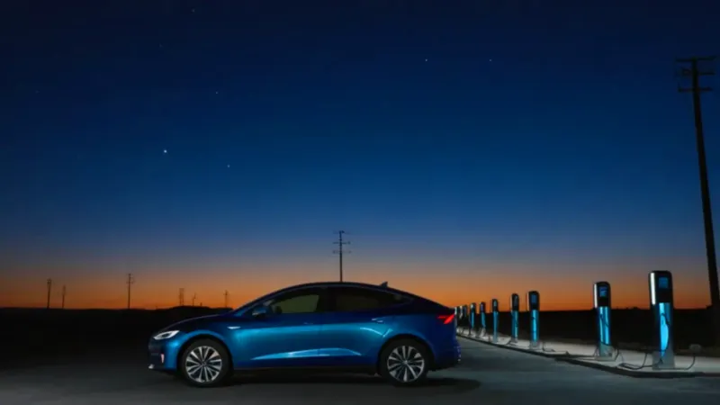 Un coche eléctrico carga solo al anochecer