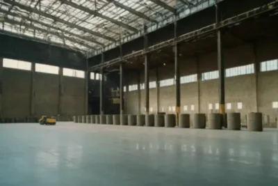 Trabajador empequeñecido por la escala industrial