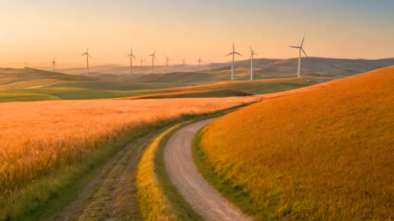 Paisaje de energía renovable al atardecer