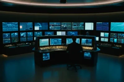 Un operador solitario ante inmensas pantallas