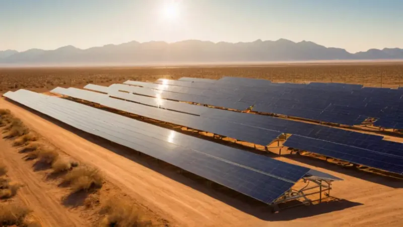 Vasto campo solar en un paisaje árido