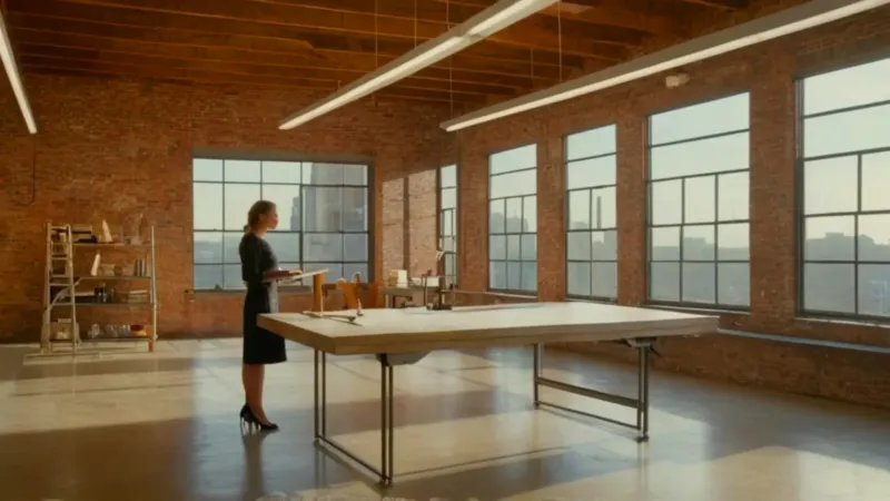 Arquitecta observa su maqueta bajo luz dual