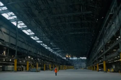 Un masivo reactor industrial empequeñece a una figura