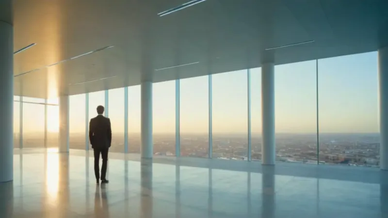 Hombre solo ante un holograma gigante