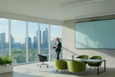 Profesional interactúa con una pantalla digital