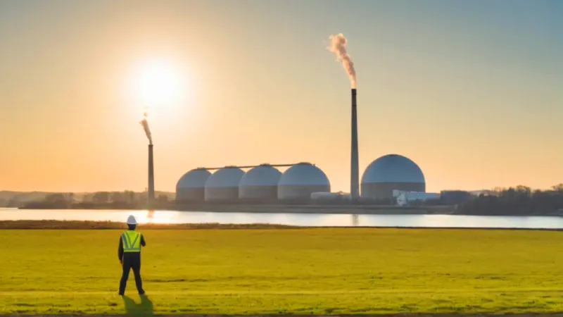Un ingeniero observa la central nuclear pacífica